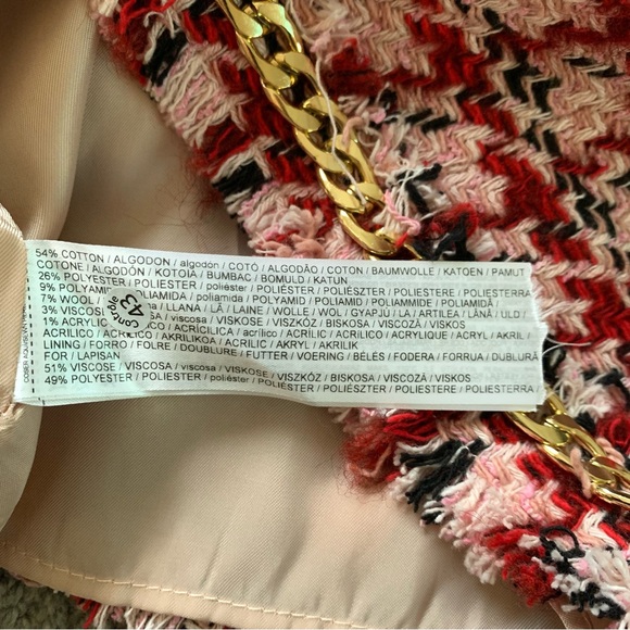 Mango Tweed mini-skirt with chain red pink plaid - Picture 12 of 12